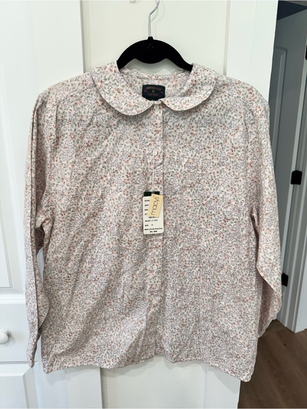 Charter Club Pink and Cream Floral Button-Down Blouse